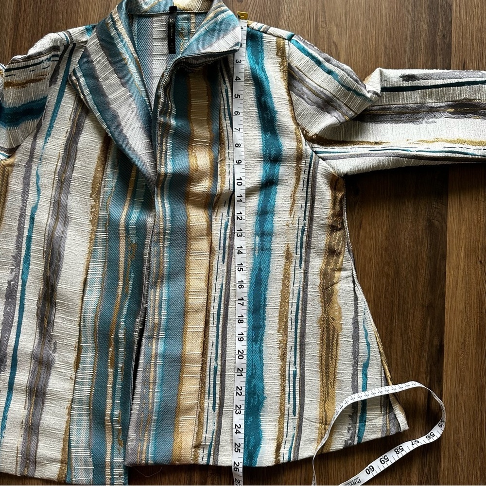 I C by Connie‎ K Jacket Womens Small Multicolor 3/4 Sleeve Stripe Blazer Blue - Picture 6 of 7